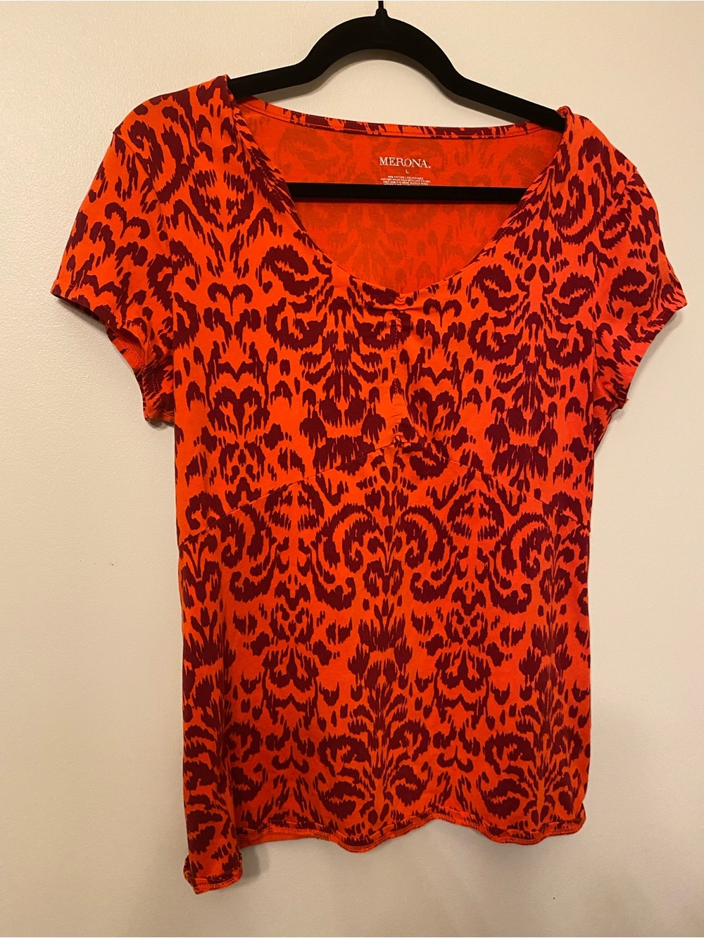 Merona Orange Scoop Neck Tee with Dark Red Print